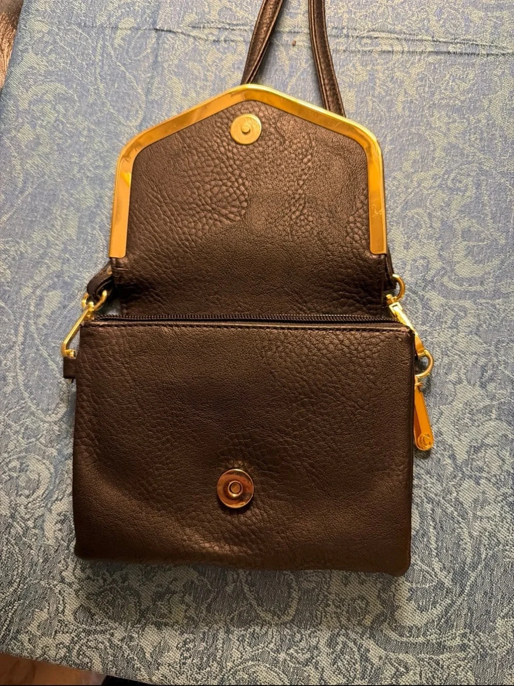 Men's Dark Brown Leather Messenger Bag with Gold Hardware
